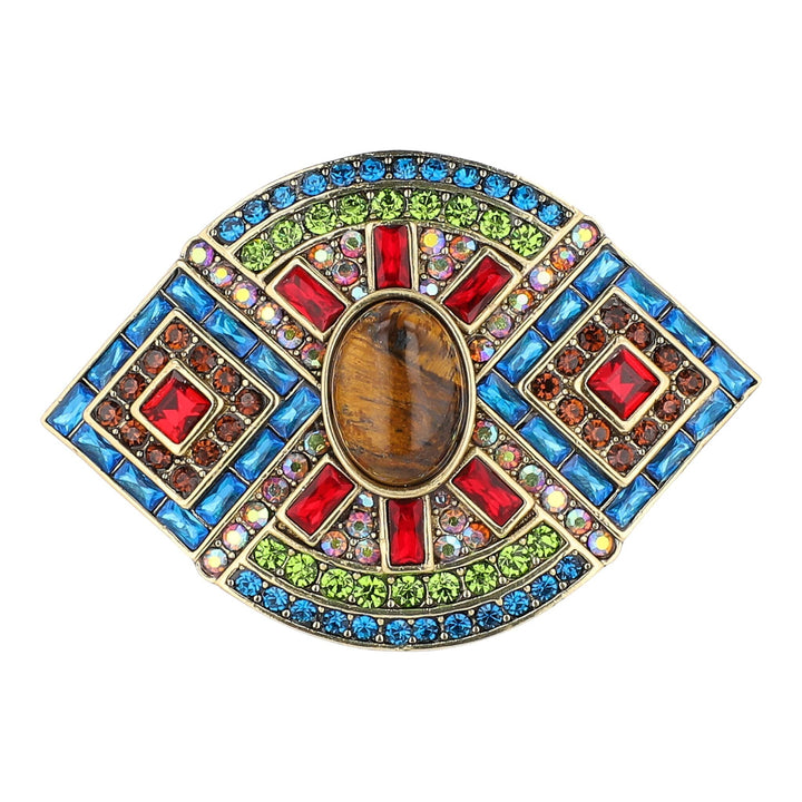 HEIDI DAUS® "Masterful Mosaic" Genuine Tiger's Eye & Crystal Art Deco Ring