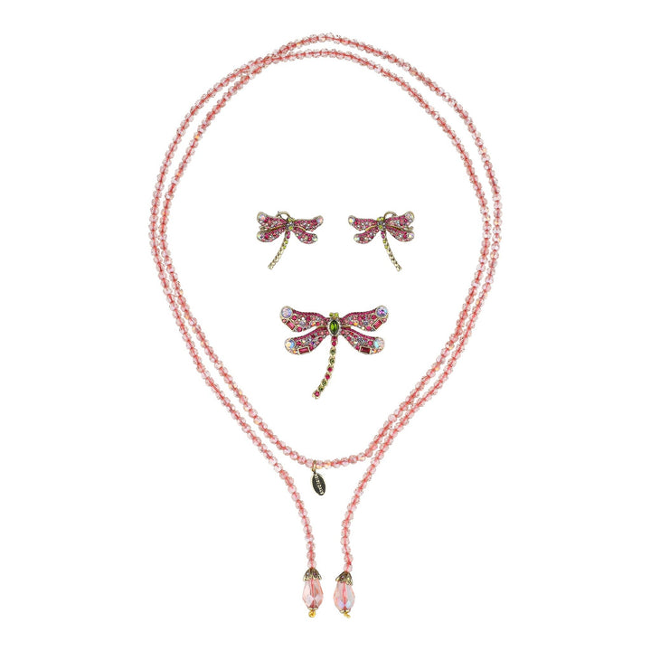 HEIDI DAUS®"Swallow Lariat" Beaded Crystal Bird Necklace pin &amp; Earrings Set