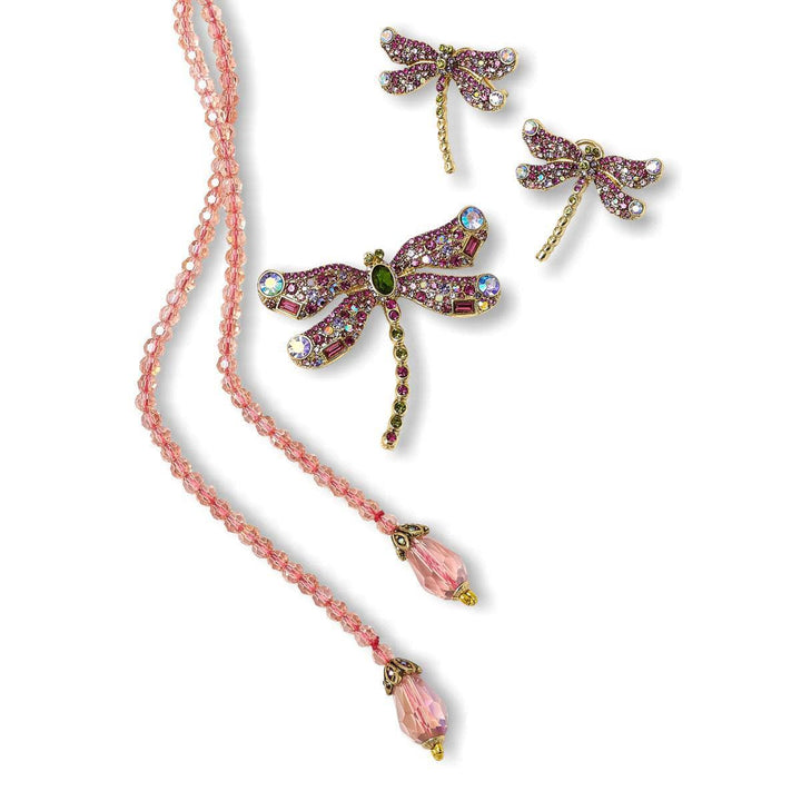HEIDI DAUS®"Swallow Lariat" Beaded Crystal Bird Necklace pin &amp; Earrings Set HEIDI DAUS®