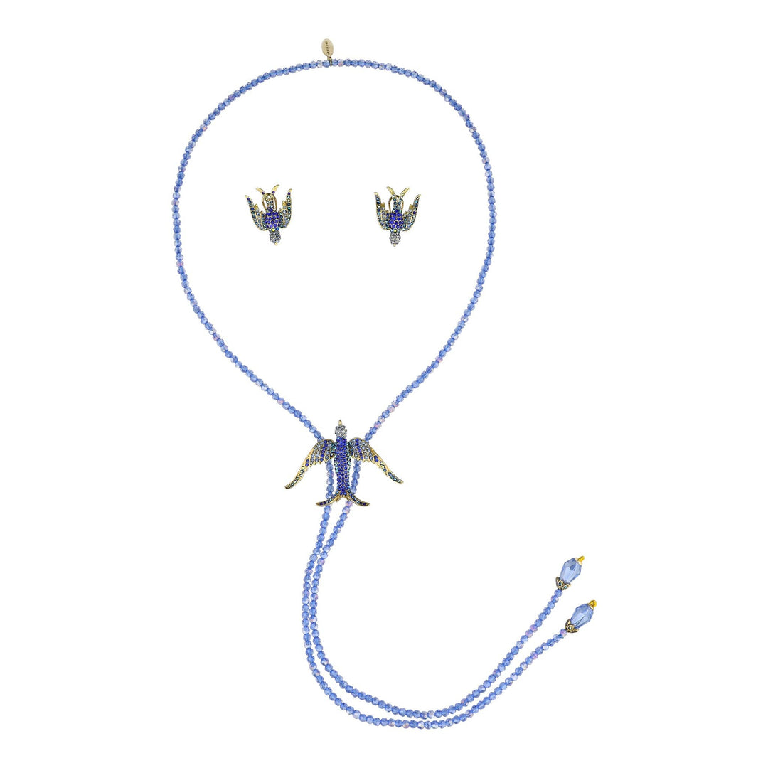 HEIDI DAUS®"Swallow Lariat" Beaded Crystal Bird Necklace pin &amp; Earrings Set