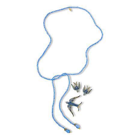 HEIDI DAUS®"Swallow Lariat" Beaded Crystal Bird Necklace pin &amp; Earrings Set HEIDI DAUS®