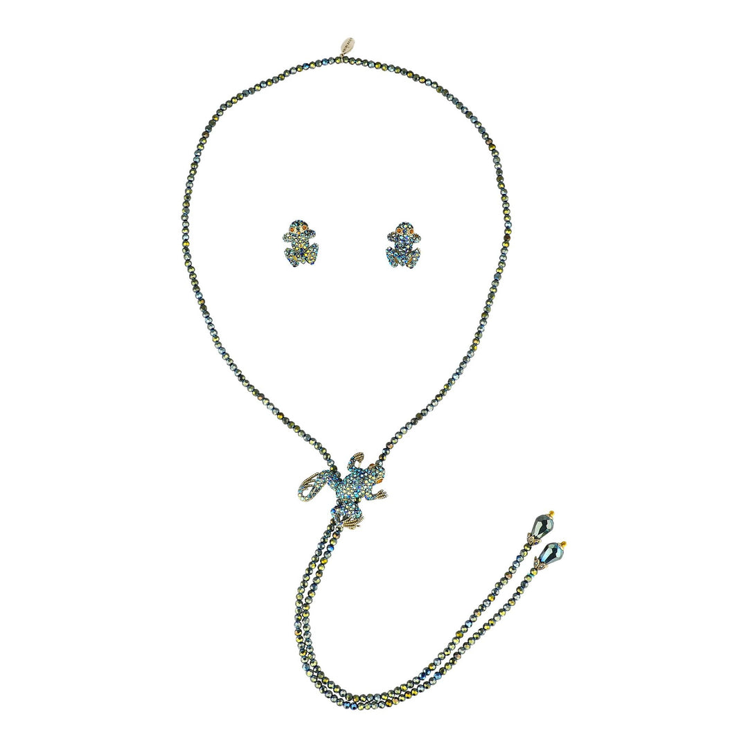 HEIDI DAUS®"Swallow Lariat" Beaded Crystal Bird Necklace pin &amp; Earrings Set