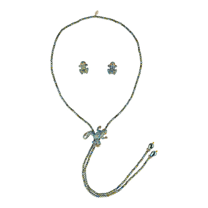 HEIDI DAUS®"Swallow Lariat" Beaded Crystal Bird Necklace pin &amp; Earrings Set