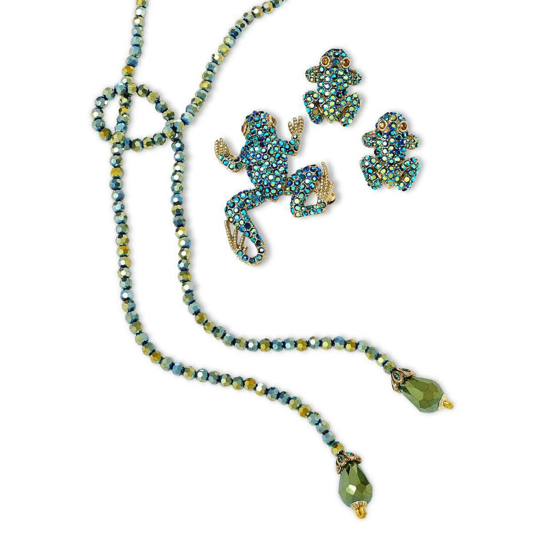 HEIDI DAUS®"Swallow Lariat" Beaded Crystal Bird Necklace pin &amp; Earrings Set HEIDI DAUS®