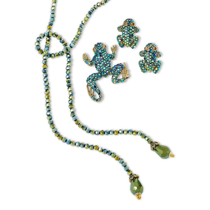 HEIDI DAUS®"Swallow Lariat" Beaded Crystal Bird Necklace pin &amp; Earrings Set HEIDI DAUS®