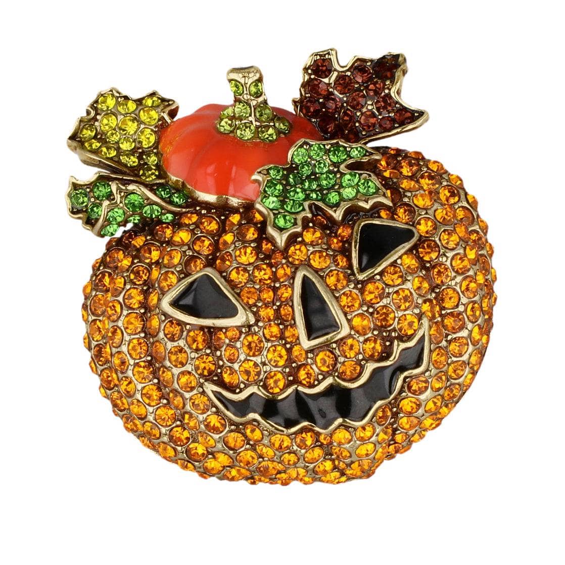 Heidi Daus® “Haunted Harvest Sparkle Trio” Halloween Crystal Pin/Brooch Set – Pumpkin, Ghost & Bat