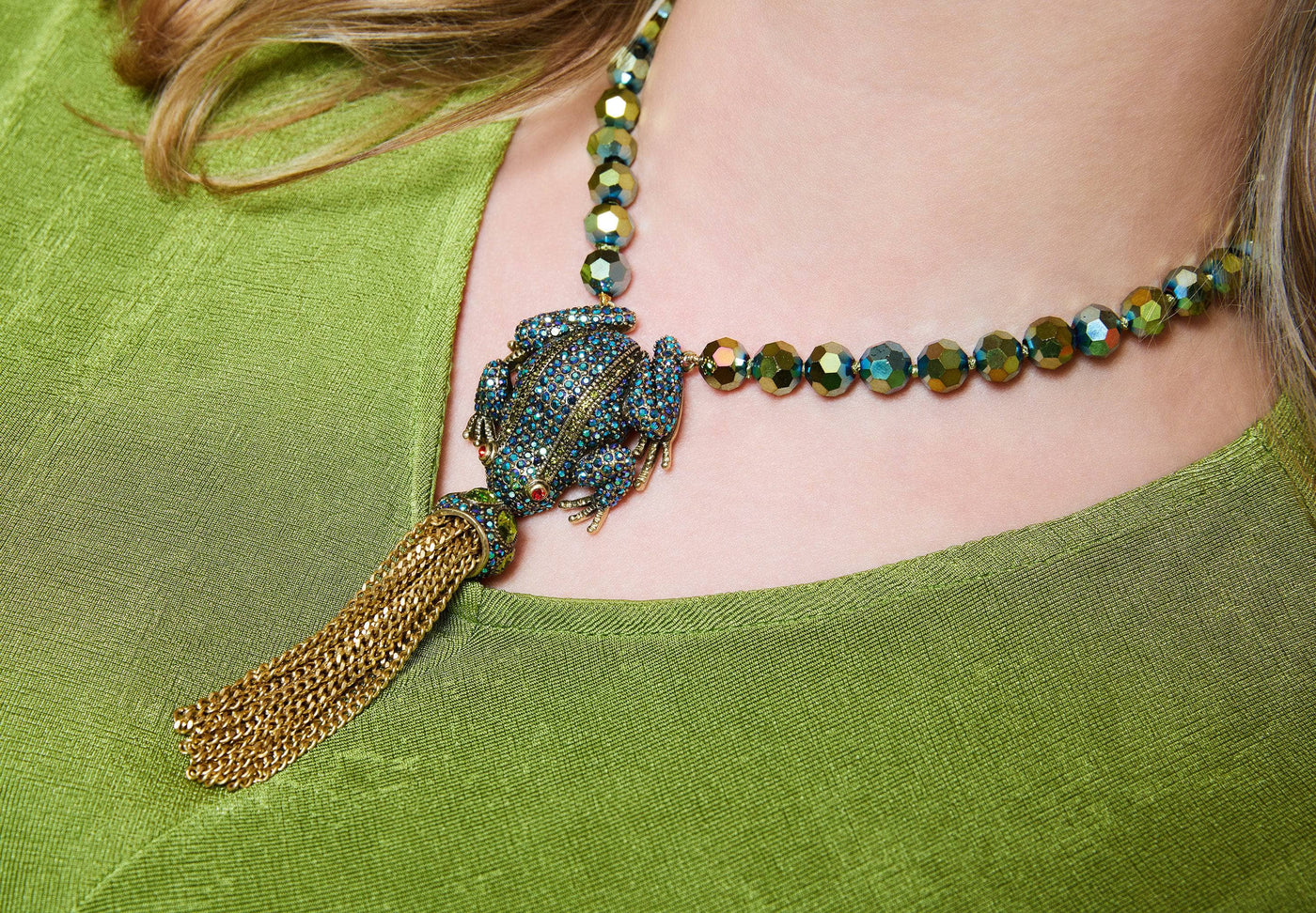 HEIDI DAUS®"Toad-Ally Fabulous" Beaded Crystal Tassel Frog Necklace