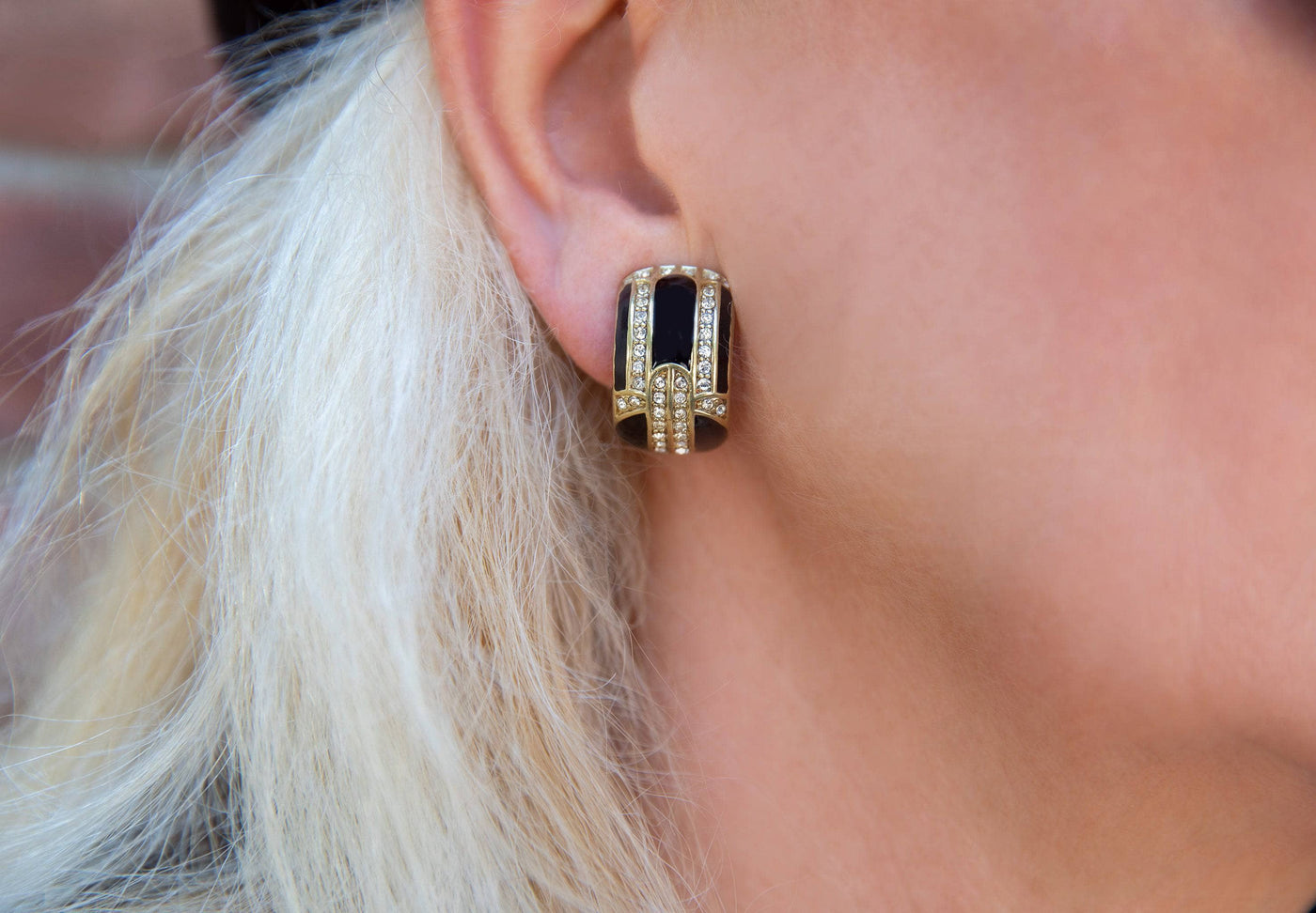 HEIDI DAUS® "To Tie For" Crystal & Enamel Art Deco Button Earrings