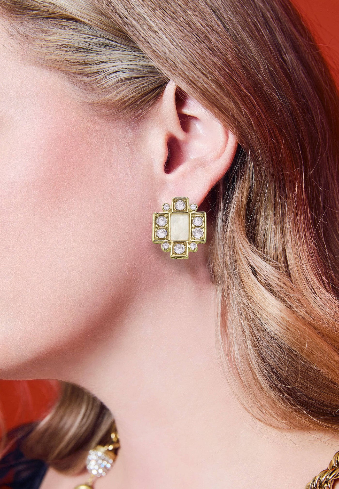 Heidi Daus®"Deco Delight" Crystal Mother-of-Pearl Button Earrings