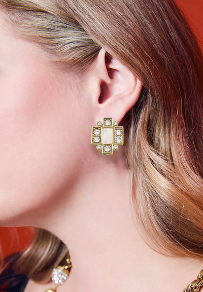 Heidi Daus®"Deco Delight" Crystal Mother-of-Pearl Button Earrings