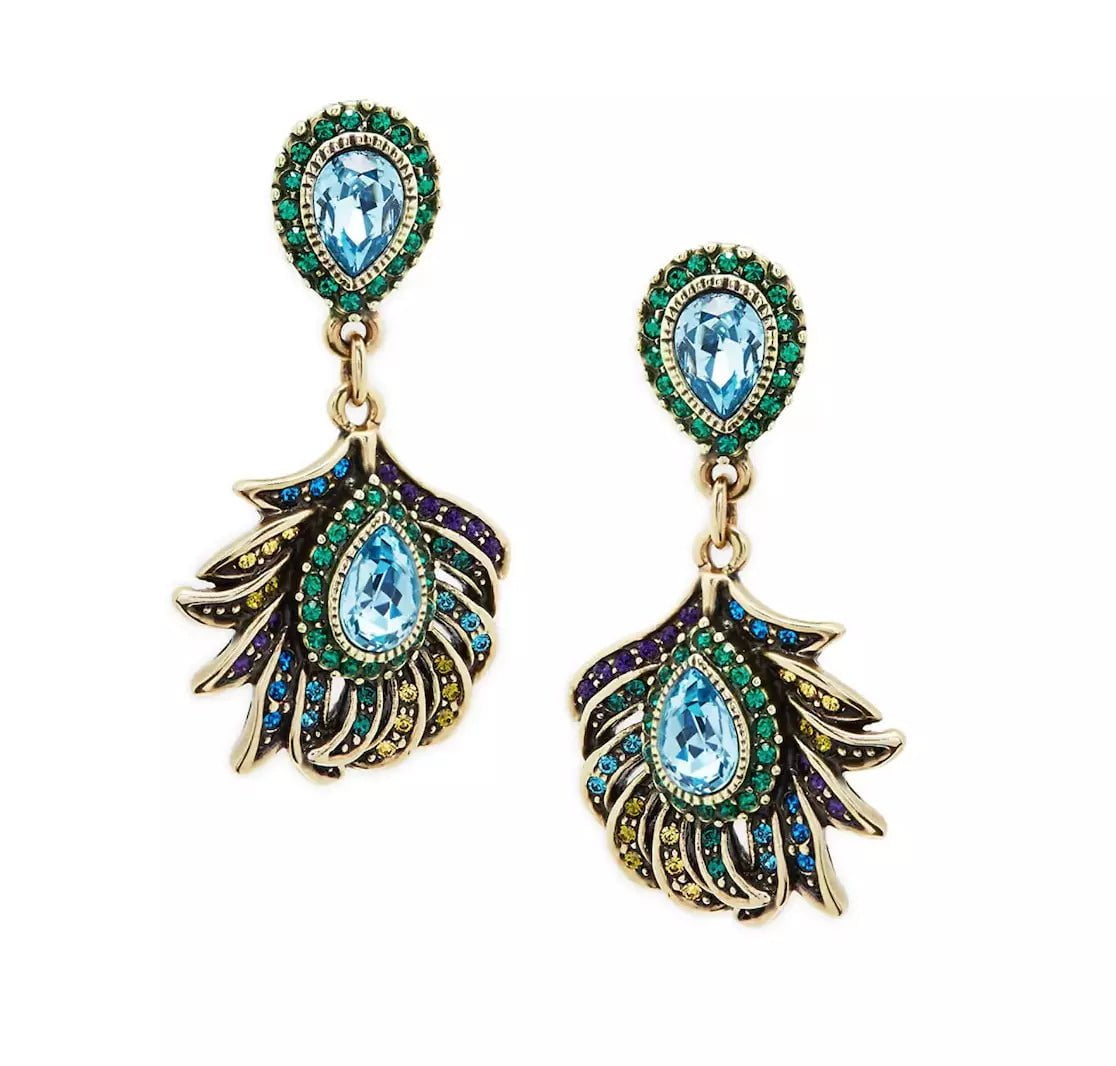 Heidi Daus®"Pretty As A Peacock" Crystal Feather Drop Earrings