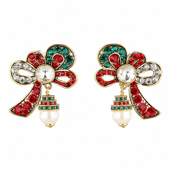 Winter Wonderland Crystal Bow Drop Earrings – front view