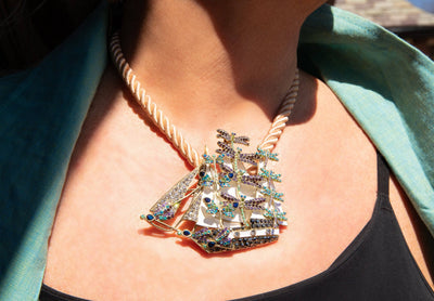 HEIDI DAUS®"Flying Colors On The Wind" Enamel &  Crystal Sail  Boat Pin