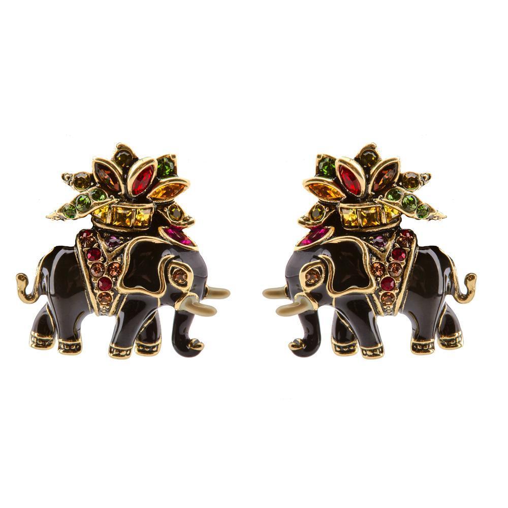 "Elephant On Display " Crystal Enamel Elephant Button Earrings - Heidi Daus®