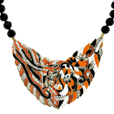 "Creative Camouflage" Beaded Enamel Crystal Tiger Necklace - Heidi Daus®