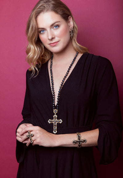 Heidi Daus®"Pure Heaven" Enamel Crystal Cross Double Ring - Heidi Daus®