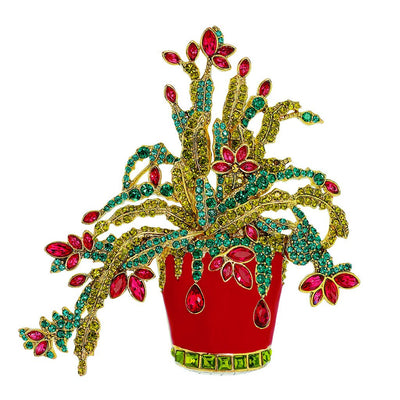 "Kathy's Christmas Cactus" Enamel & Crystal Floral Pin - Heidi Daus®