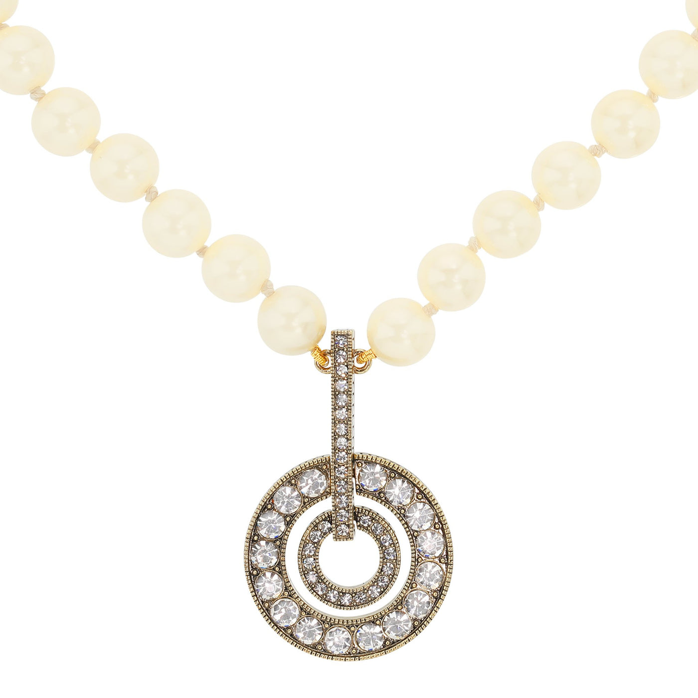 HEIDI DAUS® "Double Circle" Crystal and Pearl Pendant Necklace - Heidi Daus®