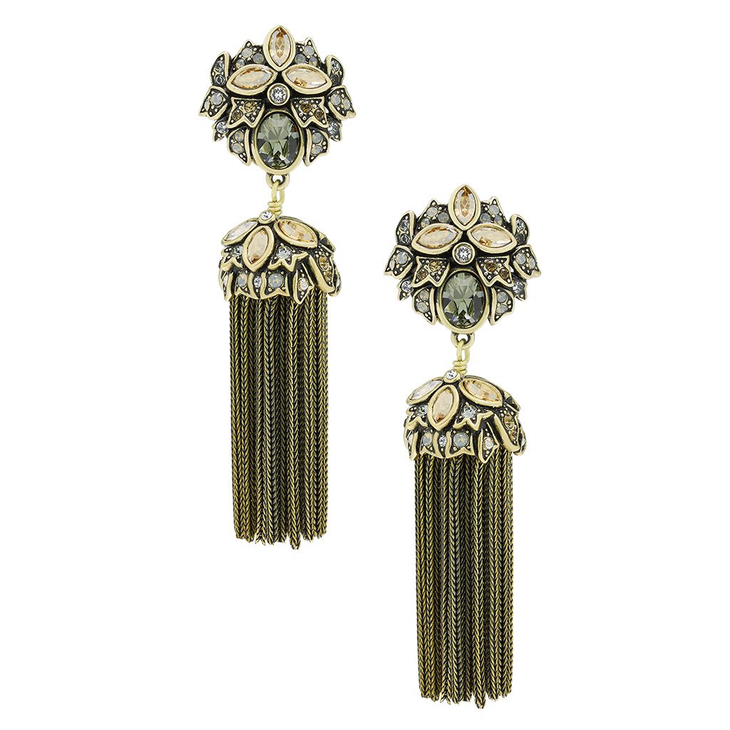 "Fob Foliage" Tassel Crystal Drop Deco Earrings - Heidi Daus®
