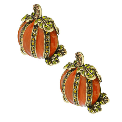 HEIDI DAUS®"Absolutely Gourd-Geous" Enamel & Crystal Pumpkin Button Earrings - Heidi Daus®