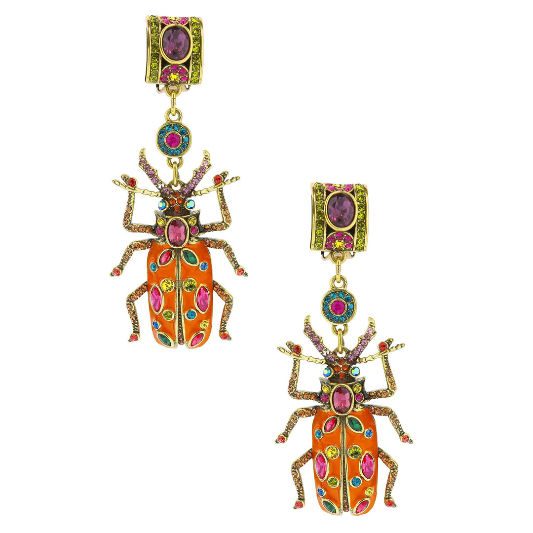 Red Enamel Beetle Insect Stud Earrings | Crystal Fashion Lady Bug Jewelry For Women