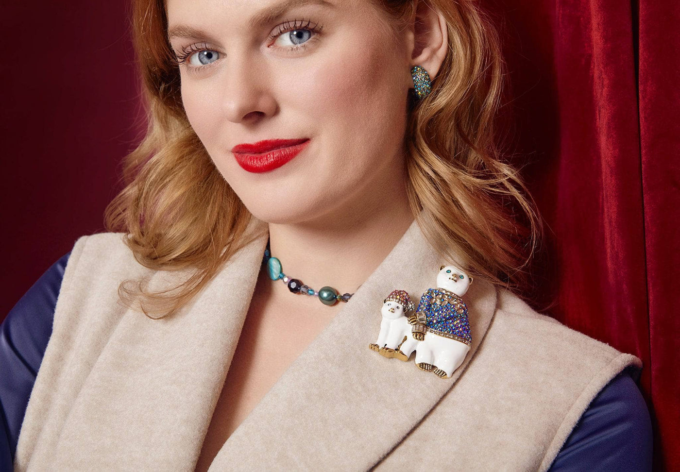 HEIDI DAUS®"Polar Pals" Enamel Crystal Bears Pin HEIDI DAUS®