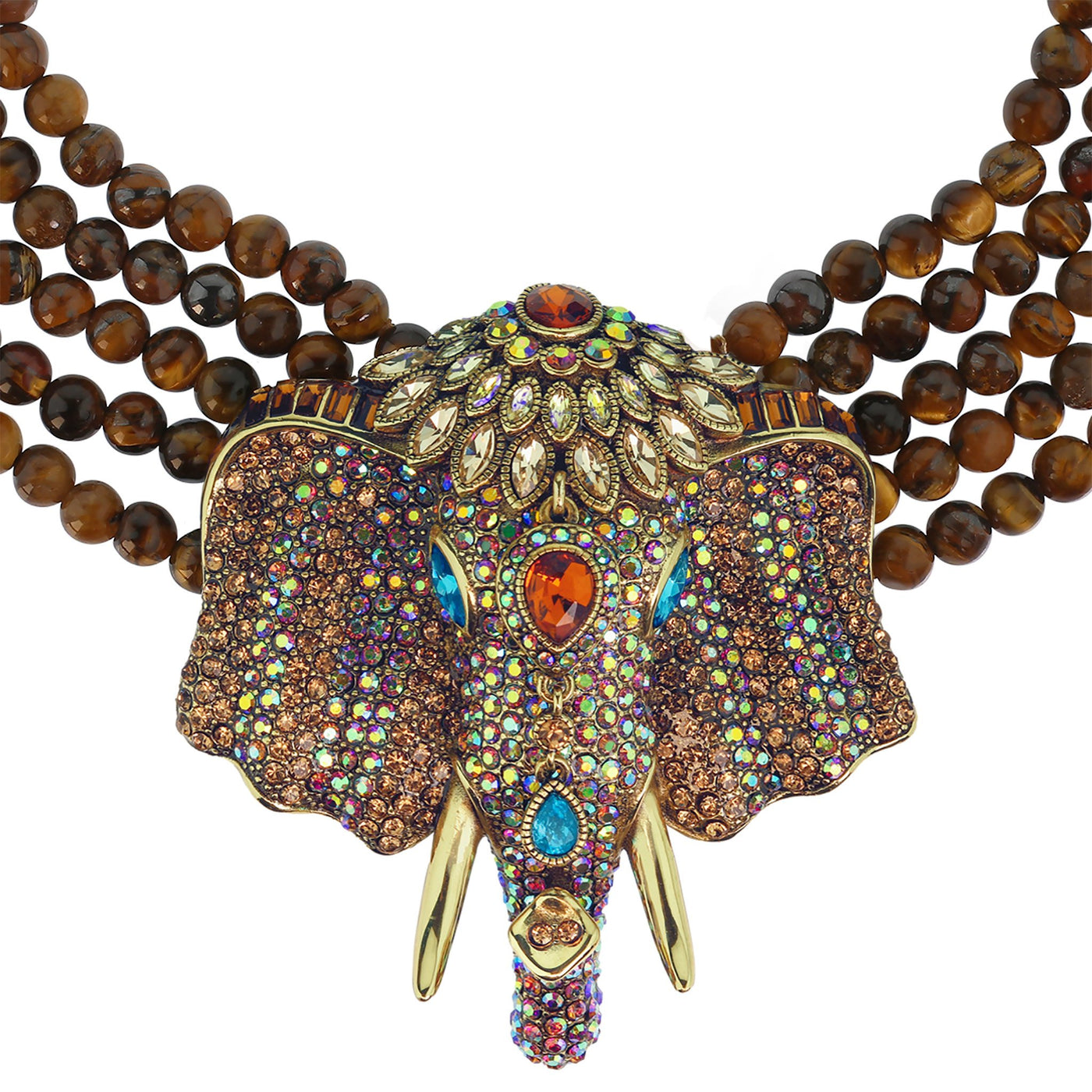 HEIDI DAUS®"Chic Sheik" Genuine Tiger's Eye Beaded Crystal Elephant Necklace