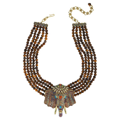 HEIDI DAUS®"Chic Sheik" Genuine Tiger's Eye Beaded Crystal Elephant Necklace