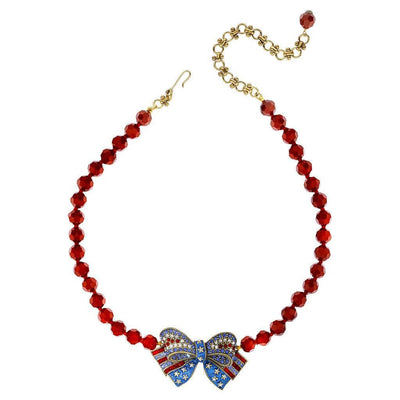 "Red White And Blue Bow" Beaded Crystal Bow Necklace - Heidi Daus®