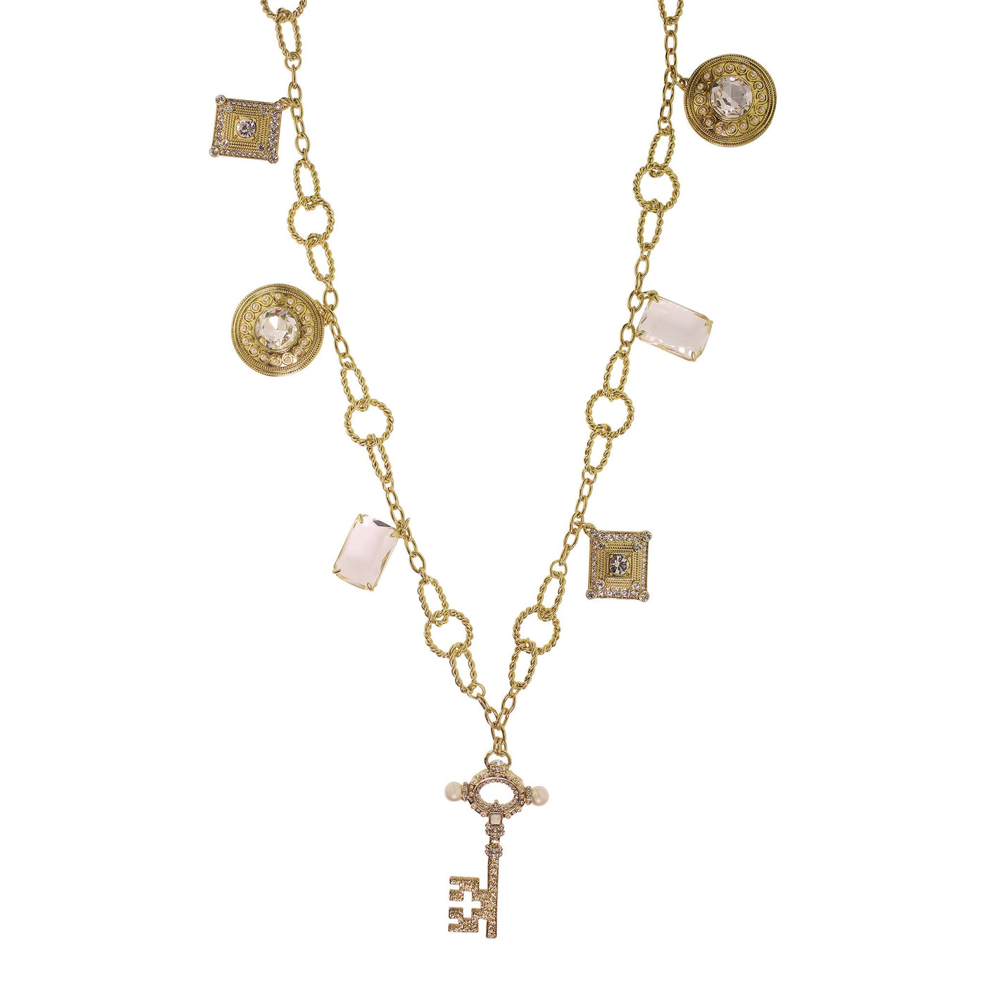 HEIDI DAUS® "Keystone Charm" Chain Crystal Beaded Key  Charm Toggle Necklace