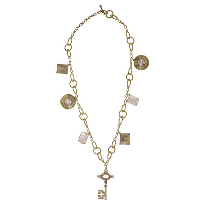 HEIDI DAUS® "Keystone Charm" Chain Crystal Beaded Key  Charm Toggle Necklace