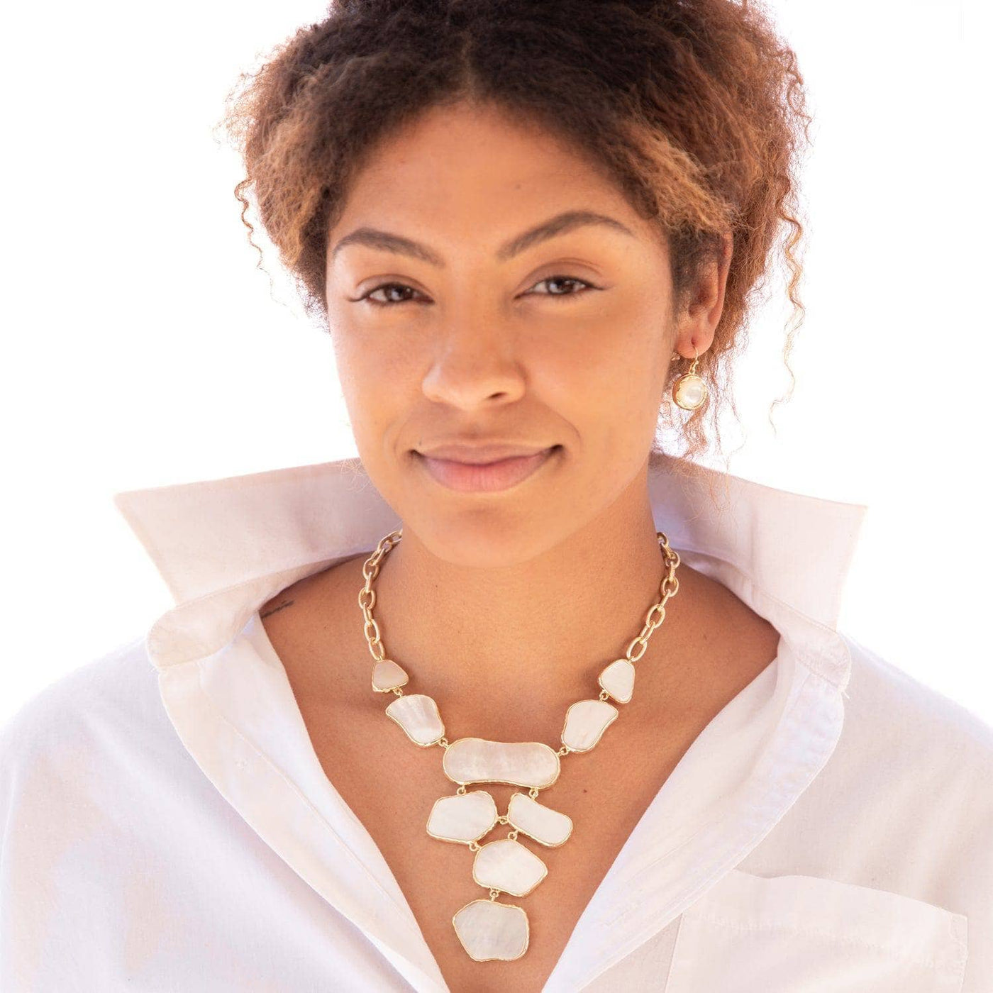 Harlow & Dylan by HEIDI DAUS®"Waves" White Mother of Pearl Statement Necklace