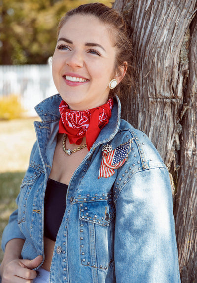 HEIDI DAUS®"So Swag Pin" Enamel Crystal Flag Patriotic Pin - Heidi Daus®