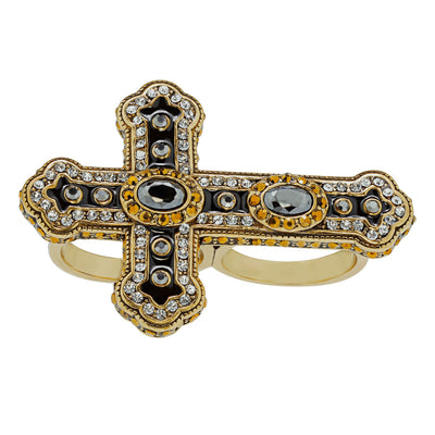 Heidi Daus®"Pure Heaven" Enamel Crystal Cross Double Ring - Heidi Daus®