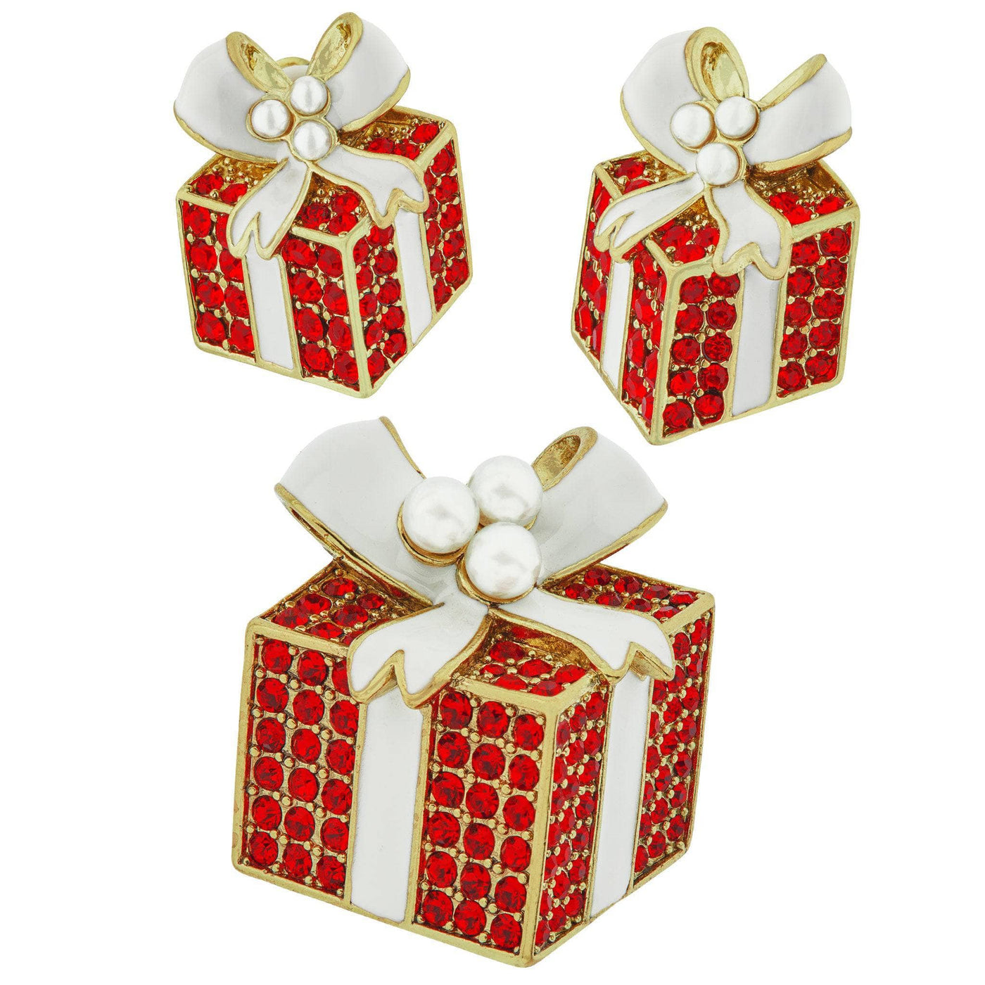 HEIDI DAUS®"Today Is a Gift" Enamel Beaded Crystal Gift Box Pin and Earrings Set