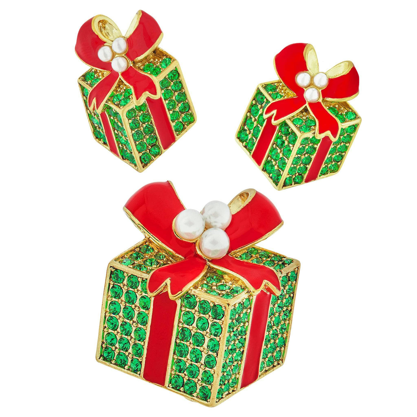 HEIDI DAUS®"Today Is a Gift" Enamel Beaded Crystal Gift Box Pin and Earrings Set