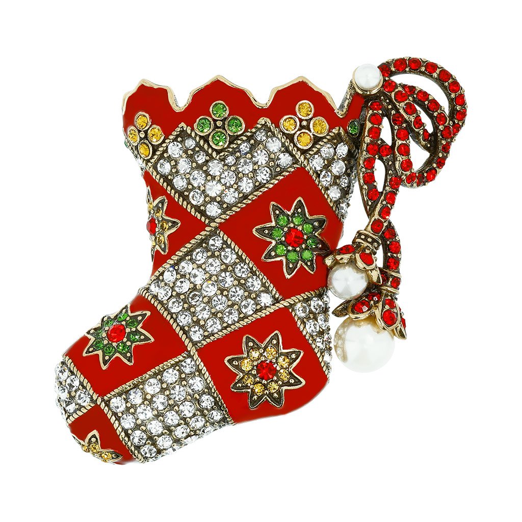 Heidi Daus® "Quilted Christmas Stocking" Enamel & Crystal Stocking Pin - Heidi Daus®