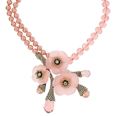"Cherries Jubilee" Resin Beaded Crystal Floral Necklace - Heidi Daus®
