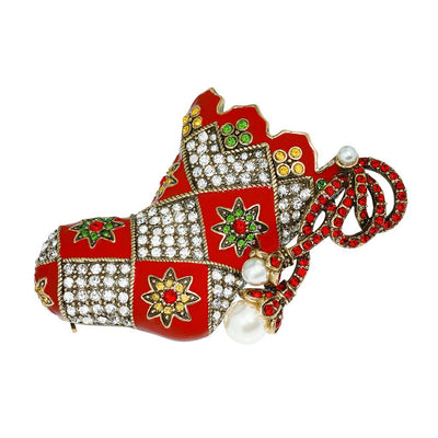 Heidi Daus® "Quilted Christmas Stocking" Enamel & Crystal Stocking Pin - Heidi Daus®