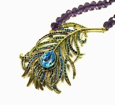 HEIDI DAUS®"Pretty As A Peacock" Beaded Crystal Feather Necklace
