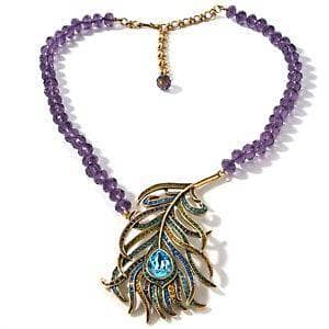 HEIDI DAUS®"Pretty As A Peacock" Beaded Crystal Feather Necklace