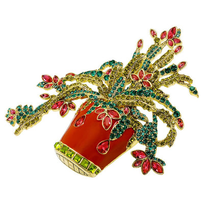 "Kathy's Christmas Cactus" Enamel & Crystal Floral Pin - Heidi Daus®